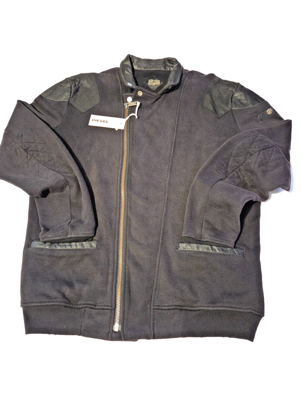Diesel S-ASEN Men's XXL Black Cotton Pig Leather Moto Jacket NWT Y2K Grunge Look